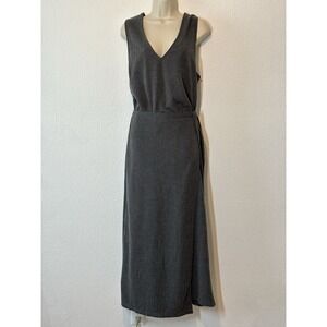 Vintage Eddie Bauer‎ Gray Herringbone Wrap Front Maxi Dress Sleeveless Size XL